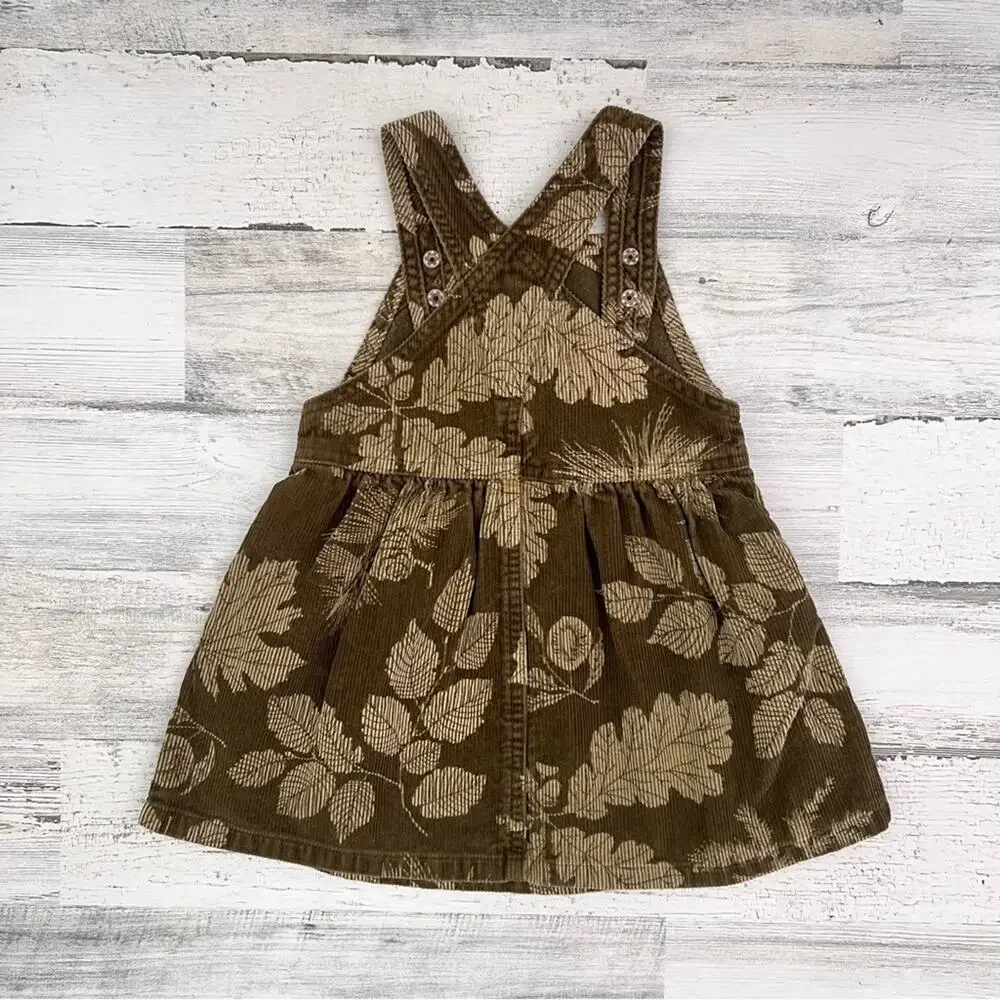 Baby Lulu Girls Jumper Dress 18M Olive Brown Corduroy Fall Leaf Pinecone